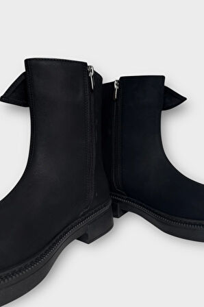 Süet Fiyonk Detaylı Fermuarlı Kadın Bot SİYAH