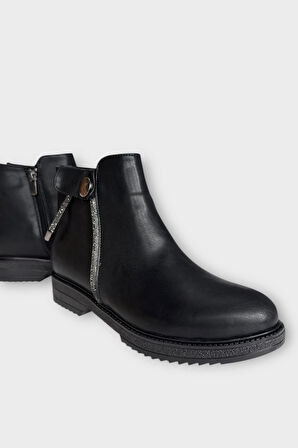 Kadın Fermuarlı Tarz  Klasik Bot SİYAH - GÜMÜŞ