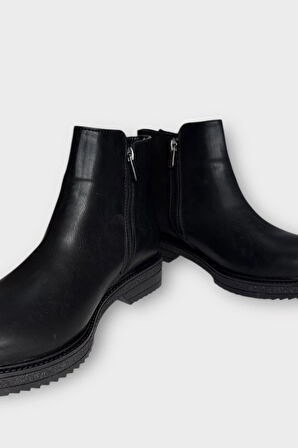 Kadın Fermuarlı Tarz  Klasik Bot SİYAH - GÜMÜŞ