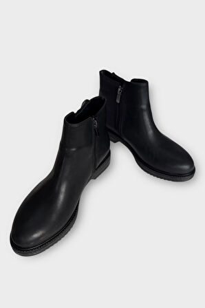 Kadın Fermuarlı Tarz  Klasik Bot SİYAH - GÜMÜŞ