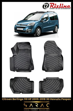Rizline Citroen Berlingo 2013 Model 3D Havuzlu Paspas