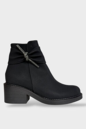 Taş Detaylı Kalın Topuklu Kadın Bot SİYAH - FÜME