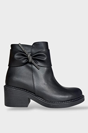 Taş Detaylı Kalın Topuklu Kadın Bot SİYAH - GÜMÜŞ