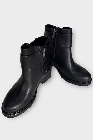 Taş Detaylı Kalın Topuklu Kadın Bot SİYAH - GÜMÜŞ