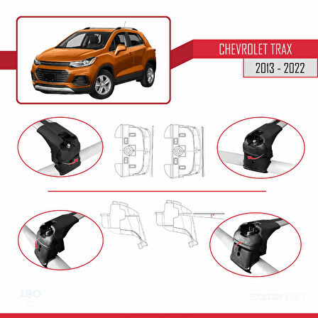 Chevrolet Trax (U200) 2013-2022 Arası ile Uyumlu ACE-2 Ara Atkı Tavan Barı Gri 2 Adet