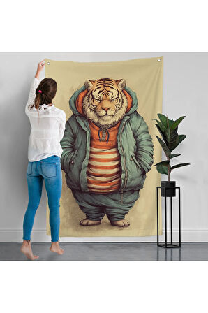 Kaplan Kafalı Şişman İnsan Duvar Örtüsü-7636