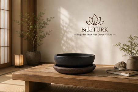 Dekoratif Beton Saksı ve Altlık Seti 20x9 cm Bonsai Saksısı Sukulent Saksısı İç Mekan Bitki Saksısı