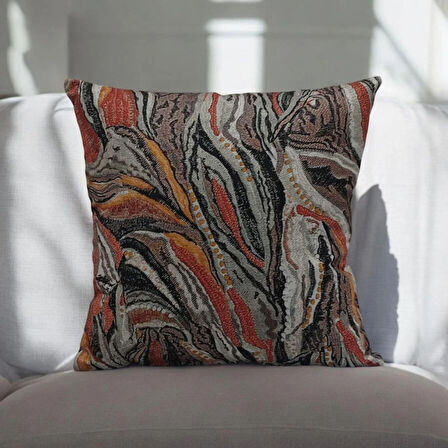 Kırlent Kılıfı-Döşemelik Kalın Kumaş-44-44 cm- Bohem Desen
