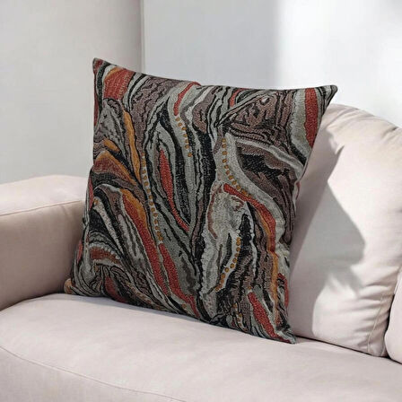 Kırlent Kılıfı-Döşemelik Kalın Kumaş-44-44 cm- Bohem Desen