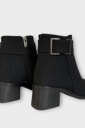 Toka Detaylı Kalın Topuk Sivri Burun Kadın Bot SİYAH - SİYAH