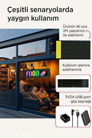 Programlanabilir LED İşaretler | İç Mekan için Mesaj Kaydırma LED Ekran | Esnek LED Reklam İşareti | Bluetooth APP | Özel Editör Animasyonları 60CM