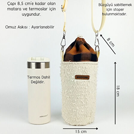 Woodycord El Yapımı Kırpık Dokulu Büzgülü Matara ve Termos Kılıfı