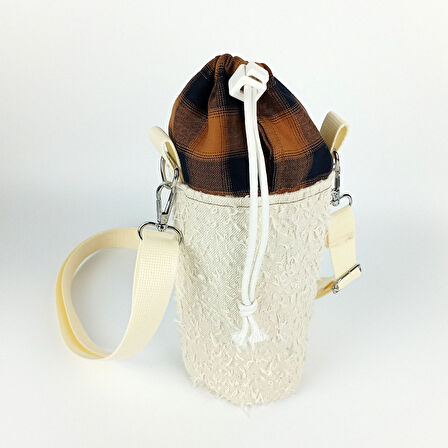 Woodycord El Yapımı Kırpık Dokulu Büzgülü Matara ve Termos Kılıfı