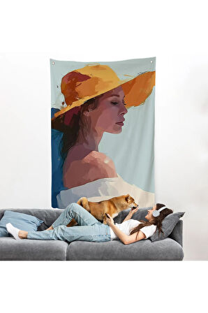 Sarı Şapkalı Soyut Kadın Duvar Örtüsü-7639