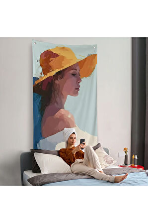Sarı Şapkalı Soyut Kadın Duvar Örtüsü-7639