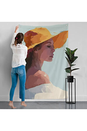 Sarı Şapkalı Soyut Kadın Duvar Örtüsü-7639