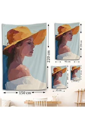 Sarı Şapkalı Soyut Kadın Duvar Örtüsü-7639