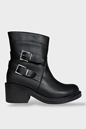 Toka Detaylı Topuklu Fermuarlı Kadın Bot SİYAH