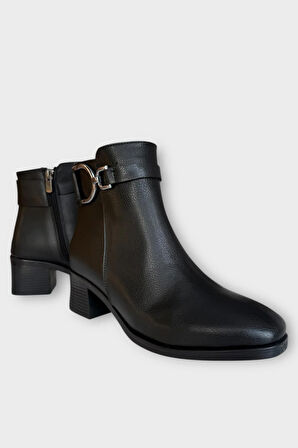 Toka Detaylı Topuklu Fermuarlı Kadın Bot SİYAH - GÜMÜŞ