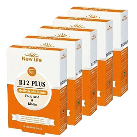 New Life B12 Plus Methylcobalamin 60 Dilaltı Tablet 5'li Paket