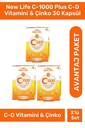 New Life C-1000 Plus C-D Vitamini & Çinko 30 Kapsül - 3 Adet