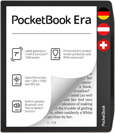 Pocketbook Era E-Okuyucu, Stardust Silver, 16GB | E-Ink Carta™ 7ʺ | Su Geçirmez | Dahili Hoparlör