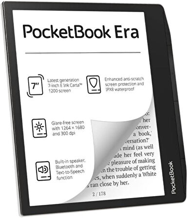 Pocketbook Era E-Okuyucu, Stardust Silver, 16GB | E-Ink Carta™ 7ʺ | Su Geçirmez | Dahili Hoparlör