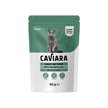 Caviara Pouch Jöle İçinde Et Parçacıklı Ördek ve Hindi Etli Yetişkin Kedi Konservesi 100 Gr