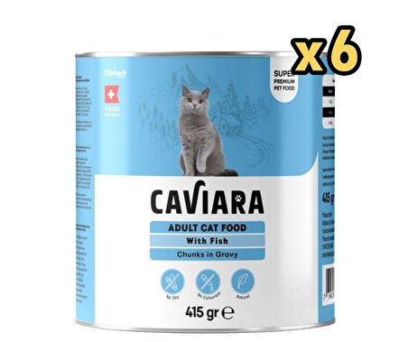 Caviara Sos İçinde Et Parçacıklı Balıklı Yetişkin Kedi Konservesi 415 Gr x 6 Adet