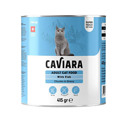 Caviara Sos İçinde Et Parçacıklı Balıklı Yetişkin Kedi Konservesi 415 Gr