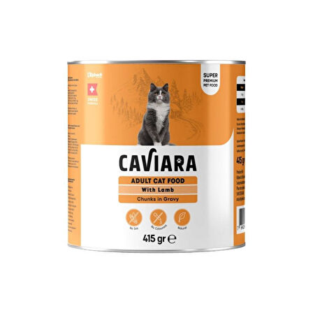 Caviara Sos İçinde Et Parçacıklı Kuzu Etli Yetişkin Kedi Konservesi 415 Gr