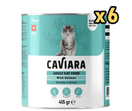 Caviara Sos İçinde Et Parçacıklı Somonlu Yetişikin Kedi Konserversi 415 Gr x 6 Adet