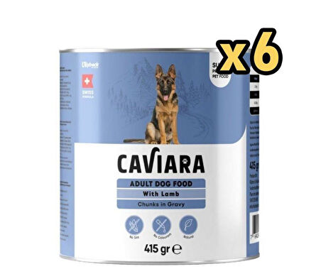 Caviara Sos İçinde Et Parçacıklı Kuzu Etli Yeişkin Köpek Konservesi 415 Gr x 6 Adet