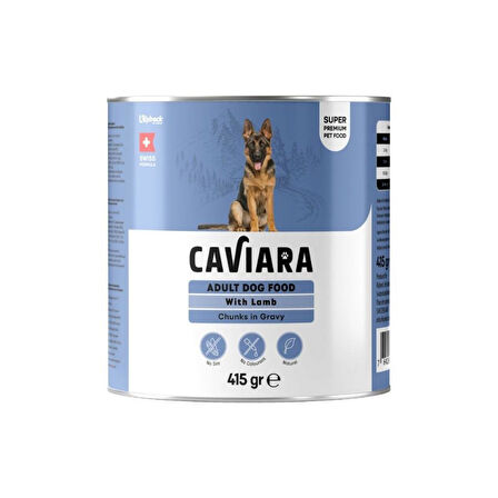 Caviara Sos İçinde Et Parçacıklı Kuzu Etli Yeişkin Köpek Konservesi 415 Gr