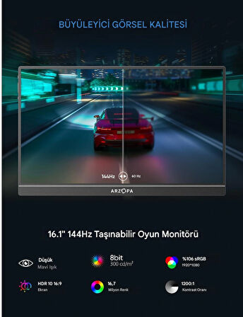 Arzopa Z1FC 16.1" Full HD 144Hz IPS Taşınabilir Oyuncu Monitör