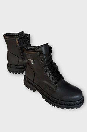 Kalın Taban Bağcıklı Fermuarlı Kadın Bot SİYAH