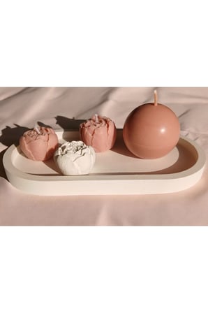 Dekoratif Tabaklı Soya Mum & Koku Taşı Seti (pudra pembe)