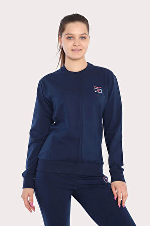 Kadın Sweatshirt Açık Lacivert Iki Iplik Dikiş Detaylı Uzun Kol Lastikli Paça Eşofman Takım - 7643