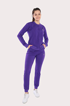 Kadın Sweat Mor Iki Iplik Üst Dikiş Detaylı Uzun Kol, Eşofman Takım - 7643