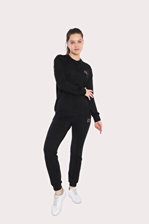 Kadın Sweat Siyah Iki Iplik Üst Dikiş Detaylı Uzun Kol, Eşofman Takım - 7643
