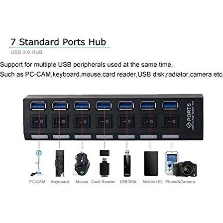 Daytona A5258  Usb3.0 7 Portlu Anahtarlı Çoklayıcı
