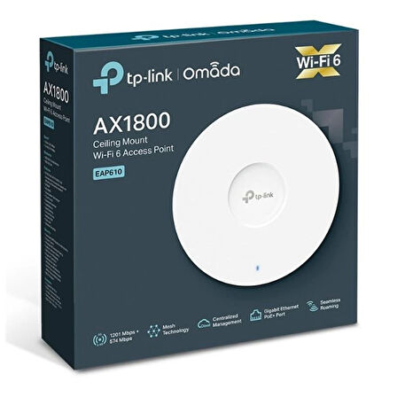Tp-lınk Omada Eap610 Ax1800 Dual Band Wıfı6 1xgbıt Rj45 2.4ghz/5ghz Tavan Tipi Access Poınt (adaptörlü)