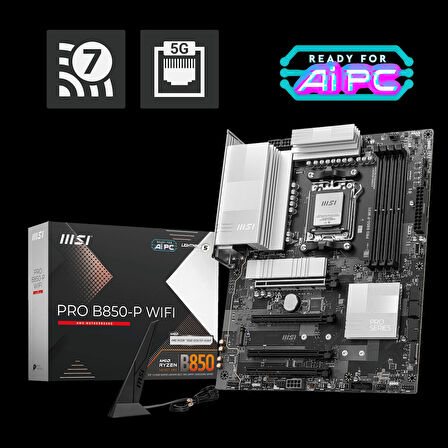 Msı Pro B850-p Wıfı Am5 Ddr5 8200mhz(oc) Hdmı 3x M.2 Usb 10gbs 5g Lan Wı-fı 7 Atx