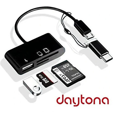 Daytona A5256 Tip-c=>3'lü Micro Usb+sd+msd Otg