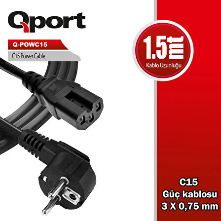 Qport Q-powc15 1.5m C15 3*075mm Power Kablosu