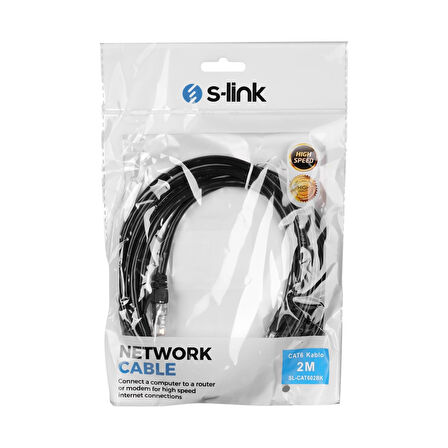 S-lınk Sl-cat602bk, Cat6 Patch, 2mt, Kablo (siyah)