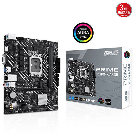 Asus Prıme H610m-k Argb Ddr5 5600mhz M.2 Hdmı Vga Matx 1700p