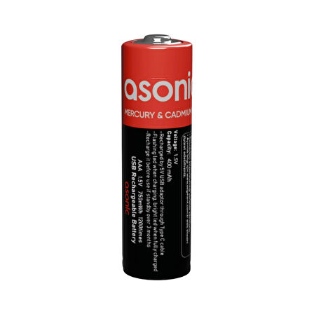 Asonıc Pl400, Aaa, Şarjlı Pil, 1.5volt, 400mah/750mwh, Type-c İle Kolay Şarj,  2 Li Paket (usb To Type-c Kablo Hediye)