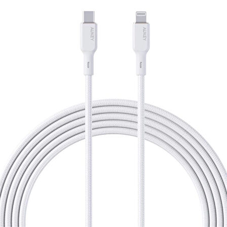 Aukey Cb-ncl1-wh Naylon Örgülü 3a 480mbps Type-c Lıghtnıng Kablosu 1.8mt