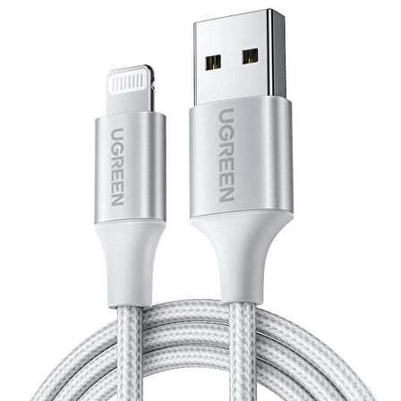 Ugreen Lıghtnıng To Usb-a Örgülü Mfi Sertifikalı İphone Hızlı Şarj Kablosu 2 Metre Gümüş 60163